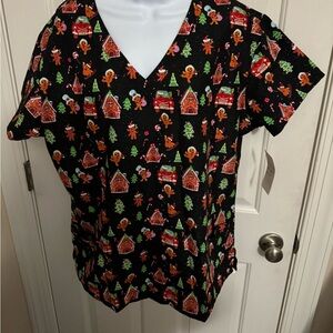 Women’s Gabby Brooke Holiday Christmas Gingerbread Scrub Top NWT  XL  nurse gift